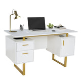 Storage Drawers and Cabinet 51.25” W-Modern Office Large Floating Desktop Surface Desk, 23.6" D x 51.2" W x 29.8" H, White/Gold Techni Mobili