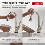 Delta Leland Touchless Bar Faucet with Touch Technology, Brushed Nickel Prep Sink Faucet with Pull Down Sprayer, Single Hole, SpotShield Stainless 9678TL-SP-DST