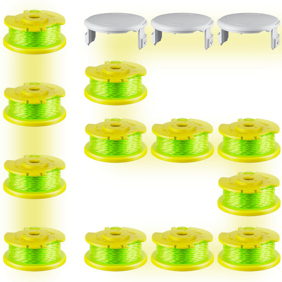 15 Pcs AC80RL3 Replacement Trimmer String for Ryobi One Plus+, 0.080″ Diameter String Trimmer Refll and AC14HCA Cover Cap Compatible with Ryobi 18v, 24v, and 40v Cordless Trimmers(12 Spools+3 Caps)