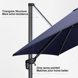 PURPLE LEAF Cantilever Patio Umbrella 10' x 10' with Solar LED Light, Navy