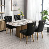 MOOLSUN Velvet Dining Chairs Set of 4, High Back Side Chairs, Modern Padded High-End Tufted Upholstered Chairs with Button-Tufted Back & Rear Pull Tabs, Gold Plated Leg E-Black(Gold Plated Leg)