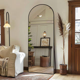 ZHUNFA 64x22 Arched Full Length Mirror Black,Oversized Floor Standing Mirror with Rust-Resistant Aluminum Frame & Anti-Tilt Base, Modern Arched-Top Design for Bedroom, Living Room, Entryway.
