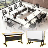 Folding Conference Table, Modular Conference Tables with Silent Wheels and 2 Cable Grommets Modern Flip-Top