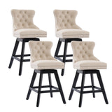 MOOLSUN A Set of 4 Blue Velvet bar stools - Classic Fixed Height Design, rotatable Button Group Seats, Perfect for Standard Kitchen Islands and Home Bars,Beige(Wood Leg)
