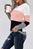 Daspkuwy Ribbed Long Sleeve Tops for Women Trendy Color Blocks Petite Pajamas Sleep Cute Winter Tops for Women Multi Colours Nice Shirts Pink S