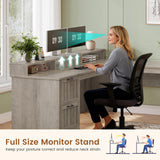 L Shaped Desk with Drawers, Farmhouse Corner Computer Desk, Wood Office Desk with File Drawers with Storage
