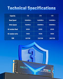 OSCOO 2TB NVMe Gen 5.0 SSD, Up 14,000MB/s,3D TLC NAND, DRAM Cache, Graphene Heatsink, M.2 NVMe PCIe 2280 Gen5x4 SSD for AI Applications, Gaming, PS5, Laptop, PC, Heavy-Duty Workstations