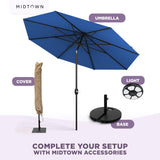 Midtown Umbrellas - The Lean 8 Ft Patio Umbrella with Fade-Resistant Sunbrella Fabric, Auto-Tilt Aluminum Frame and 8 Reinforced Ribs for Deck, Pool & Garden - Dark Blue Canopy, Black Pole