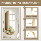 ZHUNFA Arched Full Length Floor Mirror, Oval Full Floor Mirror, Large Wall Mounted Arched-Top Body for Living Room, Bedroom, Bathroom, Entryway, Dressing Room (Gold, 64 * 21)
