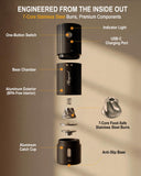High-Speed Portable Electric Coffee Grinder with 1600mAh Rechargeable Battery, 7-Core Stainless Steel Burr Coffee Mill, 45 Precision Settings, Cordless Design & Compact Aluminum Body for Travel