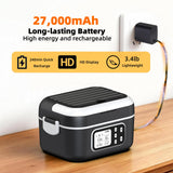 Cordless Heated Lunch Box for Men, 6.3 Cup 100W Electric Lunch Box Food Warmer with 27000mAh Battery for Self Heating, Including Cutlery, Insulated Bag and Divider for Women Adults(Black+White)