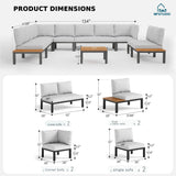 MFSTUDIO 10-Seat Metal Patio Sofa Sectional Set with Gray Cushions