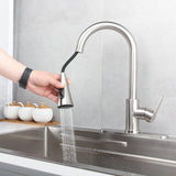 Kohonby Single Handle Kitchen Faucet with Pull Down Sprayer Modern Stainless Steel Arc Kitchen Faucet Brushed Nickel, Commercial Kitchen Sink Faucet with Deck