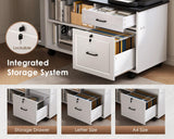 OffiGo 55" L Shaped Electric Standing Desk with Cabinet Sets, Black/White