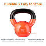 Amazon Basics Vinyl Coated Cast Iron Kettlebell for Strength Training, 20 Pounds, Textured Wide Handle, Orange