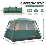 OLIXIS 6 Person Camping Tent, 81in Tall Waterproof Windproof Tent with Double Layer, Large Mesh Windows & Carry Bag, Quick Setup for Family Outdoor, Backpacking, Hiking, Green