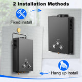 Outdoor Tankless Propane Water Heater 1.58GPM 6L Portable Gas Water Heater with Handle & Overheating Protection, Instant Hot Water for Camping RV Cabin Boat Barn - Black