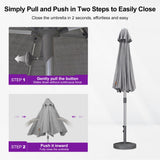 PURPLE LEAF Patio Market Umbrella 10 FT with Base Semi Auto Lift, Gray