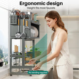 Over The Sink Dish Drying Rack with Cover, Over The Sink Dish Drainer Drying Rack 3 Tier Dish Rack, Keep Kitchen Sink Shlef Organized Space-Saving for Dishes and Cutlery (Matte Gray, 37.4" Length)