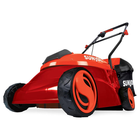 Sun Joe MJ401C-XR-RED 14-Inch 28-Volt 5-Amp Cordless Lawn Mower w/Brushless Motor, 10.6-Gallon Detachable Collection Bag, Lightweight, Red