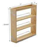 Dowell 5" Base Pull-out Spice Organizer with Adjustable Shelves for Base Kitchen Cabinet, Bottom Mounted Soft Close Slides - 4004 0524 | Soft-Close Wooden Slide Out Spice