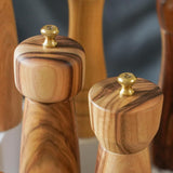 DeroTeno Salt and Pepper Mill Set with Tray, Adjustable Ceramic Grinder Salt Mill, Stainless Steel Grinder Pepper Mill, Acacia Wood, 20.5 cm/ 8 Inch Height, Bottom Dia 6 cm /2.36 inch
