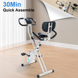 BARWING Exercise Bike Stationary Bikes for Home with APP，3 in 1 Folding Exercise Bikes for Seniors, Indoor Cycling Workout Bike 16-Level Adjustable Resistance,330LB Capacity,Comfortable Seat Backrest White