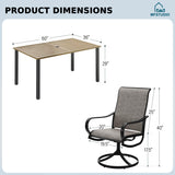 MFSTUDIO 7 PCS Patio Dining Set, 64'' Wood-Look Table & Swivel Mesh Chairs