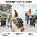 2 in 1 Aluminum Alloy Stair Climbing Cart, 300LBS Grocery Cart on Wheels, Foldable Shopping Carts with Waterproof Oxford Black Bag for Groceries
