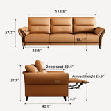 Modern 3-Seater Leather Recliner Sofa with Adjustable Headrest and Dual Motor Electric Functions in Saddle Brown