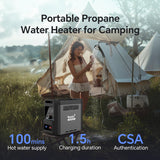 Ranein Portable Propane Water Heater with User-Friendly Control Knob Design, Built-in 4000mAh Rechargeable Battery, Instant Hot Water Pump & Showerhead for Camping, Hiking, RV, Outdoor & Travel
