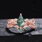 Oseew Moss agate engagement ring set Wedding Ring(Moss agate) Kite