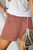 Daspkuwy Women's Shorts Elastic Waist Drawstring Pocket Cuffed Hem Comfort Paperbag Shorts for Women Running Tie Waist Women Shorts Casual Pink S