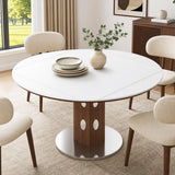 Extendable Dining Table for 6, Modern Dining Table with Leaf, Round White