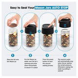 ZIWEO Mason Jar Vacuum Sealer Kit for Wide Mouth and Regular Mouth Mason Jars, Electric Vacuum Sealer with Suction Nozzle, 10 Lids and 1 Vacuum Bag, Compact and Auto Stop Design