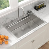 Sarlai 33 Inch Waterfall Kitchen Sink - 33x22 Inch Drop In Kitchen Sink Ledge Workstation Topmount Multifuctional Smart Stainless Steel 16 Guage Single Bowl Sinks Basin with Faucet