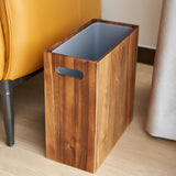 3 Gallon Solid Acacia Wood Trash Can with Liner & Handles, Small Narrow Rectangular Wooden Garbage Bin, Decorative Waste Basket for Bathroom, Bedroom, Kitchen, Living Room, Office