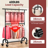 LZNIOZ Heavy Duty Clothes Rack, 78.35" Rolling Clothing Rack for Hanging Clothes with Lockable Wheels, 6-Level Adjustable Double Rod Garment Rack for Bedroom, Laundry, Clothing Store, Black