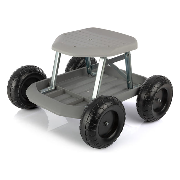Gardening Stool - Rolling Garden Seat with Wheels and Storage Tool Tray - Garden Cart Scooter - Yard Tools by Pure Garden (Gray)