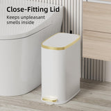 Small Bathroom Trash Can with Lid Soft Close, Step Pedal, 2.6 Gal Stainless Steel Garbage Can with Removable Inner Bucket