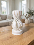 MAKER 3D Twist Spiral Table Lamp in White - Handmade 3D Printed Shadow Projection Night Light, Dimmable USB LED Bedside Accent Lamp for Bedroom, Nursery and Office Desk Decor