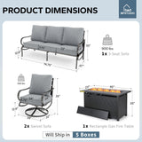 MFSTUDIO 4 Piece Metal Patio Furniture Set with Fire Pit Table, Gray
