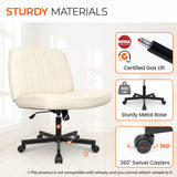 Chair with Wheels, Armless Cross Legged Office Desk Chair, Wide Comfy Vanity Rolling Swivel Orange Factory