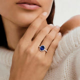 MSBLUE 3CT Lab Grown Blue Sapphire Halo Engagement Ring Silver Size 6.5