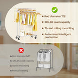 HYSEYY Double Rods Clothes Rack, Rolling Clothing Rack for Hanging Clothes Portable Wardrobe Rack, Metal Garment Rack Sturdy Coat Rack for Bedroom Laundry Living Room, White