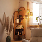 XZHGCEE Boho Floor Lamp for Living Room:3 Light Rattan Floor Lamp for Bedroom, Gold Standing Lamp with Foot Switch, Coastal Rustic Tall Lamp, No Bulb