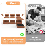 AMERLIFE 114 Inches Modular Sectional Couch, Feather Down Filled Sectional Sofa, 4 Seats L Shaped Couch with Chaise, Ottoman, Oversized Sofa for Living Roomt Apartment, Brown Anti-Scratch Leathaire