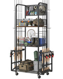 Fishing Rod Holders for Garage with Pegboard and Hooks, Fishing Pole Holders Up to 10 Rods, 3-Tier Anti-Drop Fishing Rod Storage Rack Cart with Lockable Wheels, Heavy-Duty Tackle Gear Organizer