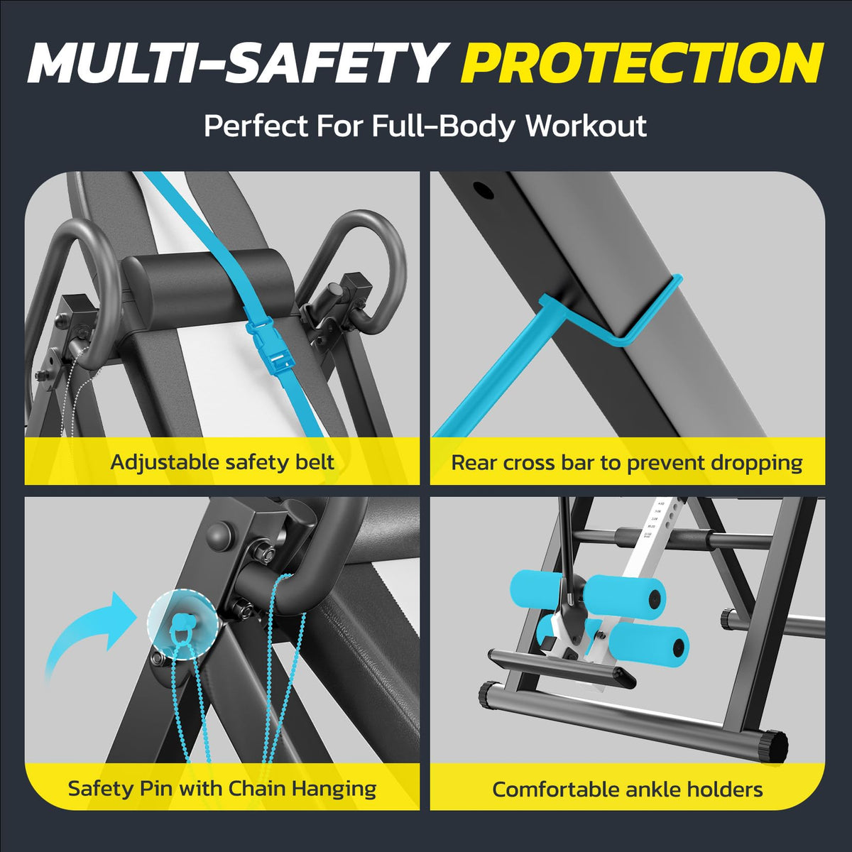 Dripex Heavy Duty Gravity Inversion Table 300 lbs Capacity with Adjust ...