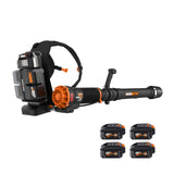 WORX Nitro WG572 80V Cordless Leaf Blower, Backpack Blower with 800CFM & 150MPH, 4 Batteries & Basecamp Charger Included